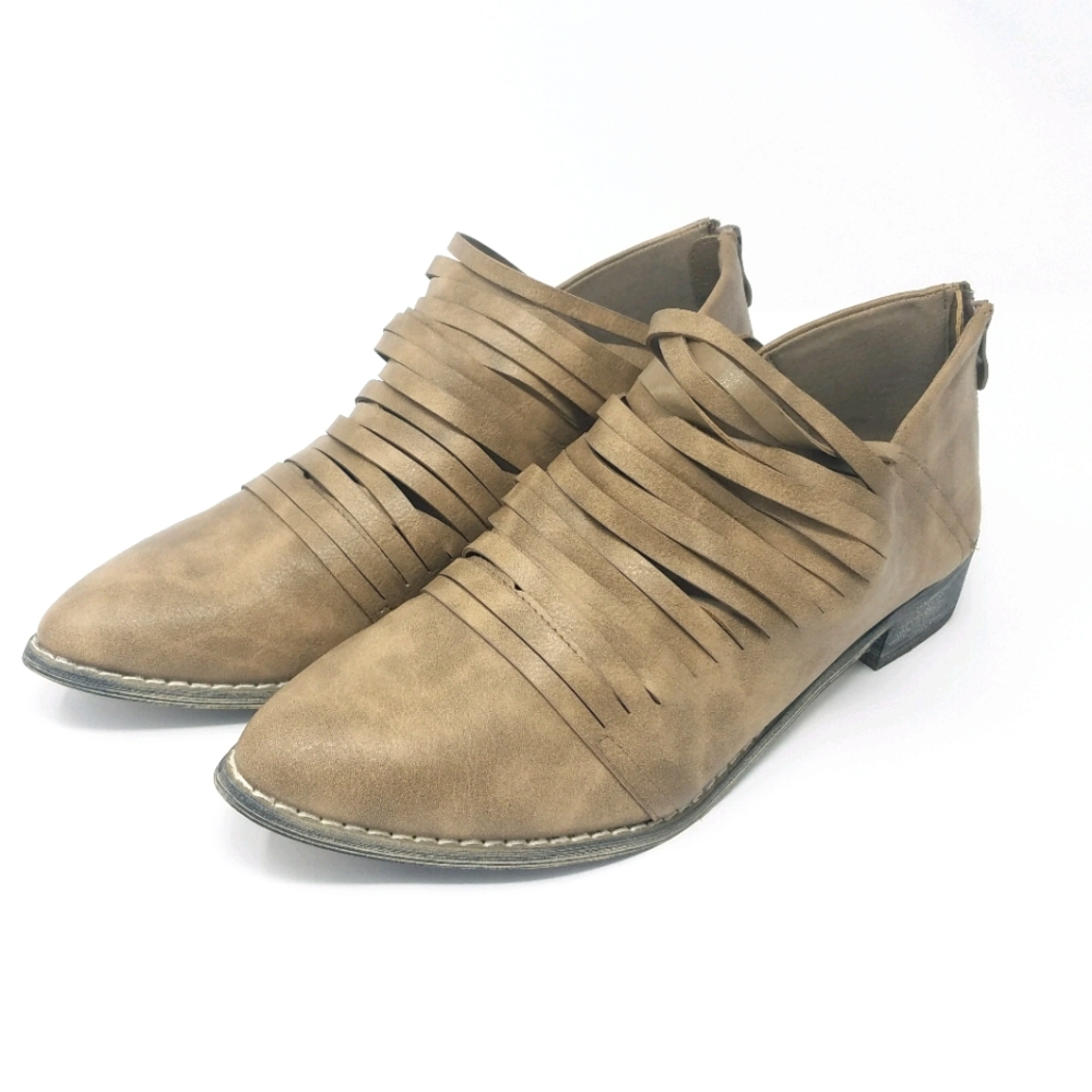 JG Tan Faux Leather Strappy Pointy Toe Shoes